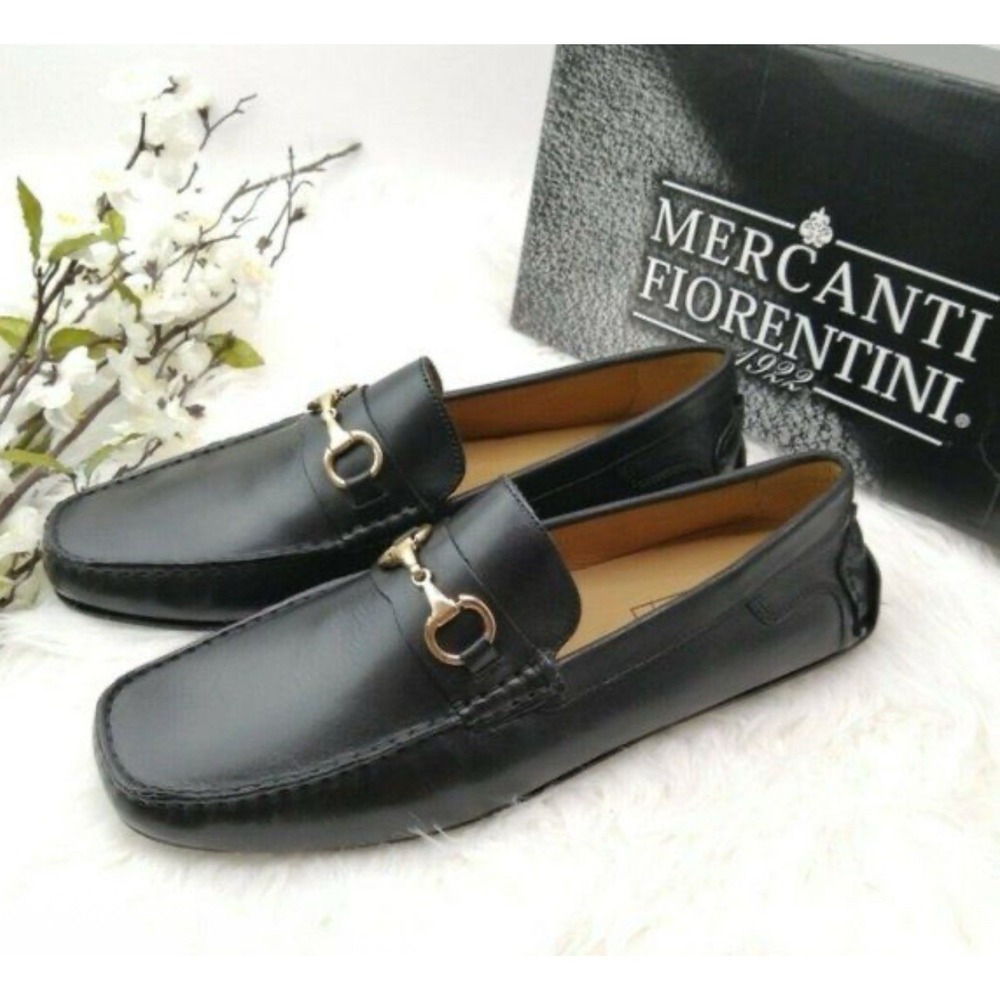 New Mercanti Fiorenti Relax Moc Loafers Slip On Black Leather Men 9.5 10.5 M